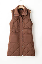 Load image into Gallery viewer, Coffee Longline Quilted Stand Collar Puffer Vest - Fashion Queen -  14
