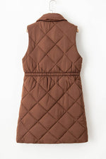 Load image into Gallery viewer, Coffee Longline Quilted Stand Collar Puffer Vest - Fashion Queen -  15
