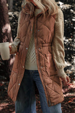 Load image into Gallery viewer, Coffee Longline Quilted Stand Collar Puffer Vest - Fashion Queen -  4
