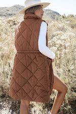 Load image into Gallery viewer, Coffee Longline Quilted Stand Collar Puffer Vest - Fashion Queen -  7
