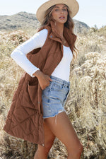 Load image into Gallery viewer, Coffee Longline Quilted Stand Collar Puffer Vest - Fashion Queen -  8
