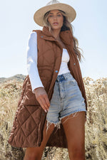 Load image into Gallery viewer, Coffee Longline Quilted Stand Collar Puffer Vest - Fashion Queen -  9
