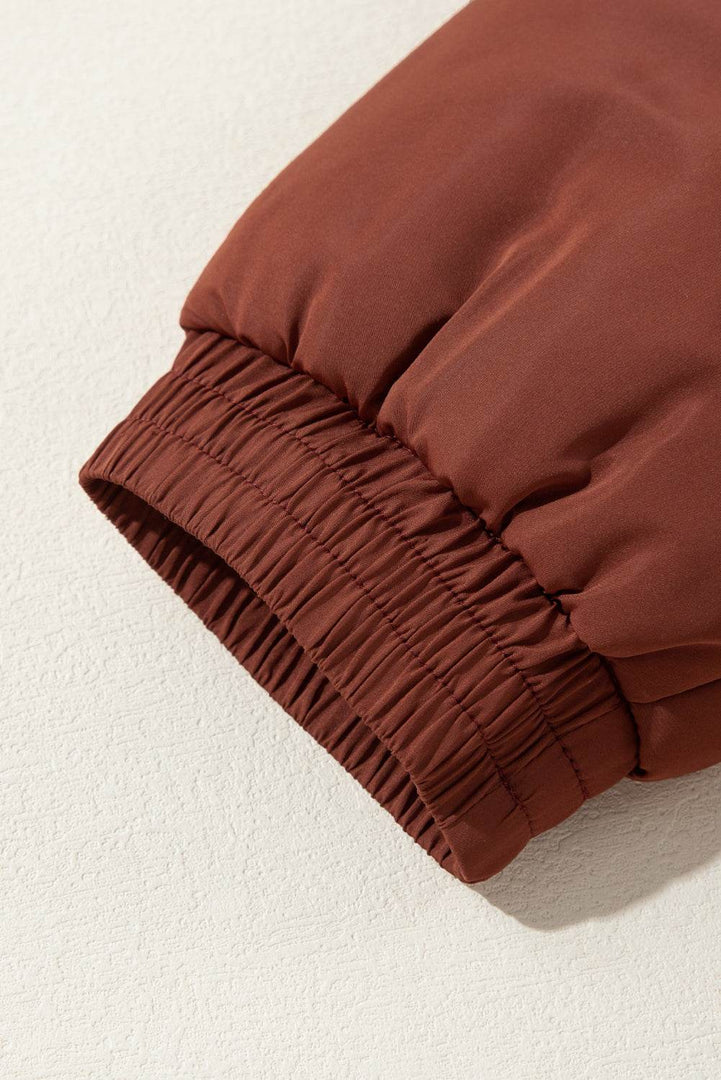Coffee Quilted Puffer Stand Neck Zipped Mid-length Coat - Fashion Queen -  16