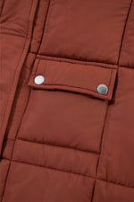 Load image into Gallery viewer, Coffee Quilted Puffer Stand Neck Zipped Mid-length Coat - Fashion Queen -  9

