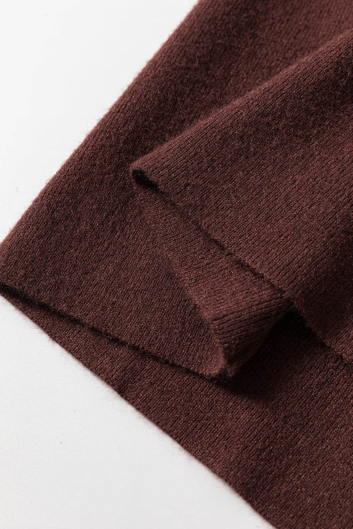 Coffee Slim Fit Mock Neck Side Slit Sweater Dress - Fashion Queen -  10