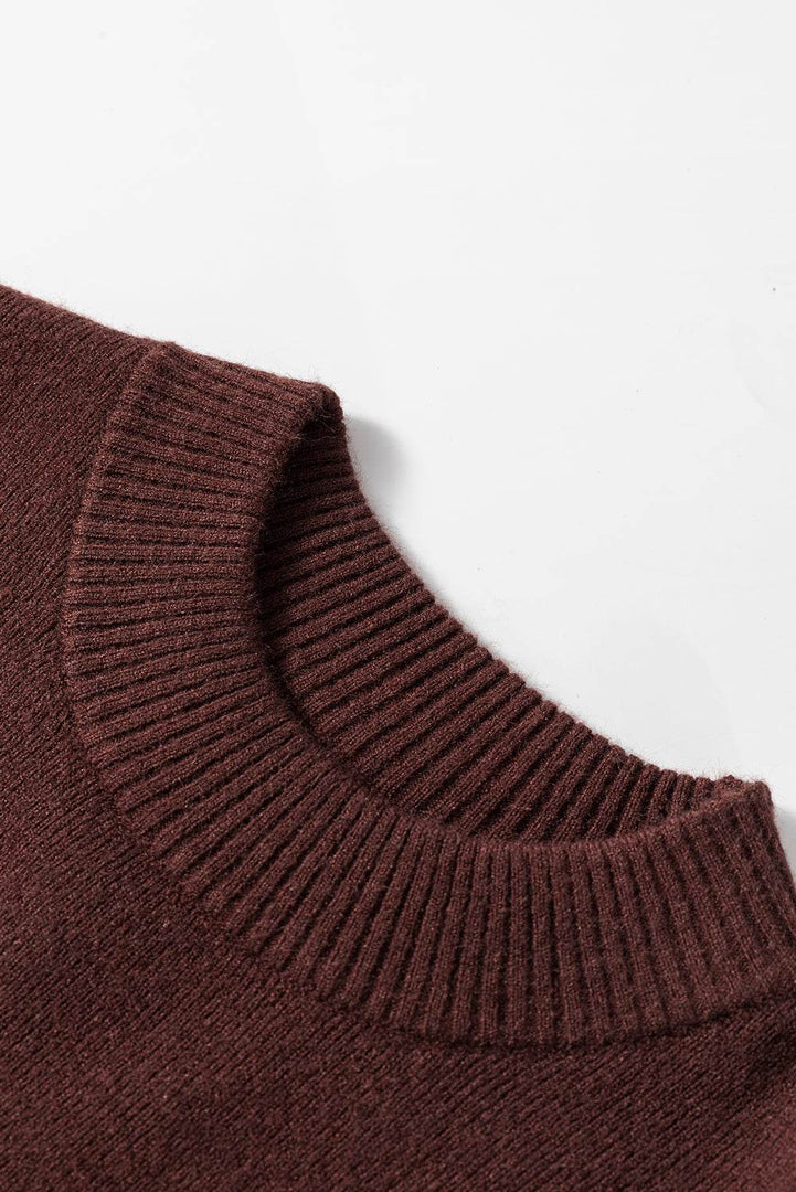 Coffee Slim Fit Mock Neck Side Slit Sweater Dress - Fashion Queen -  11