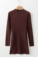 Load image into Gallery viewer, Coffee Slim Fit Mock Neck Side Slit Sweater Dress - Fashion Queen -  5
