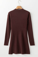 Load image into Gallery viewer, Coffee Slim Fit Mock Neck Side Slit Sweater Dress - Fashion Queen -  6
