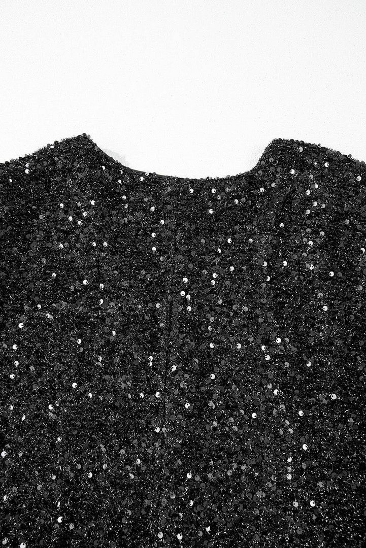 Color black Plus Size Bubble Sleeve V Neck Sequin Dress - Fashion Queen -  11