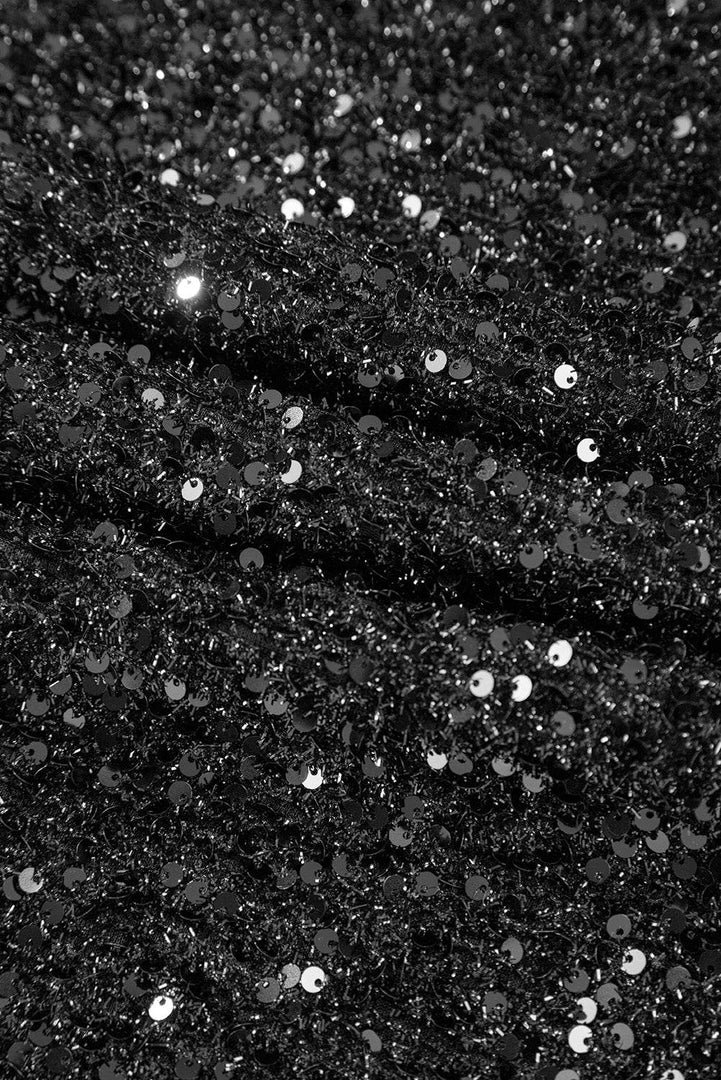 Color black Plus Size Bubble Sleeve V Neck Sequin Dress - Fashion Queen -  12