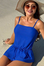 Load image into Gallery viewer, Dark Blue Bow Peplum Waist Spaghetti Straps Tankini Set - Fashion Queen -  10
