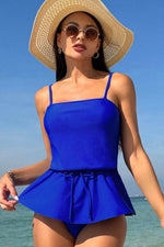 Load image into Gallery viewer, Dark Blue Bow Peplum Waist Spaghetti Straps Tankini Set - Fashion Queen -  12
