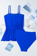 Load image into Gallery viewer, Dark Blue Bow Peplum Waist Spaghetti Straps Tankini Set - Fashion Queen -  15
