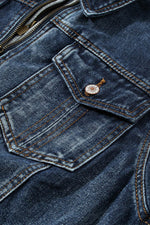 Load image into Gallery viewer, Dark Blue Fake Two-Piece Hooded Zip-Up Denim Jacket - Fashion Queen -  11

