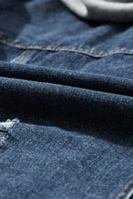 Load image into Gallery viewer, Dark Blue Fake Two-Piece Hooded Zip-Up Denim Jacket - Fashion Queen -  14

