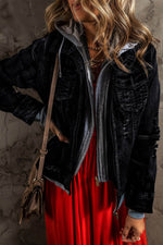 Load image into Gallery viewer, Dark Blue Fake Two-Piece Hooded Zip-Up Denim Jacket - Fashion Queen -  4
