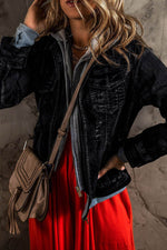 Load image into Gallery viewer, Dark Blue Fake Two-Piece Hooded Zip-Up Denim Jacket - Fashion Queen -  6
