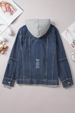 Load image into Gallery viewer, Dark Blue Fake Two-Piece Hooded Zip-Up Denim Jacket - Fashion Queen -  8
