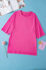 Load image into Gallery viewer, Dark Blue Longline Short Sleeve Side Slit Drop Shoulder Top - Fashion Queen -  16
