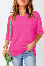 Load image into Gallery viewer, Dark Blue Longline Short Sleeve Side Slit Drop Shoulder Top - Fashion Queen -  4
