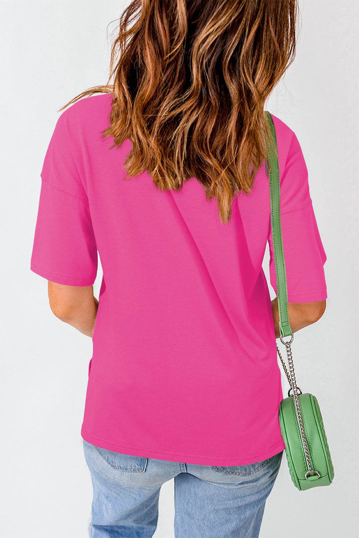 Dark Blue Longline Short Sleeve Side Slit Drop Shoulder Top - Fashion Queen -  5