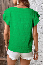 Load image into Gallery viewer, Dark Blue Textured Ruffled Sleeve Round Neck Top - Fashion Queen -  11
