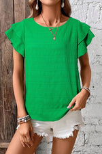 Load image into Gallery viewer, Dark Blue Textured Ruffled Sleeve Round Neck Top - Fashion Queen -  12
