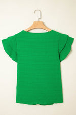Load image into Gallery viewer, Dark Blue Textured Ruffled Sleeve Round Neck Top - Fashion Queen -  14

