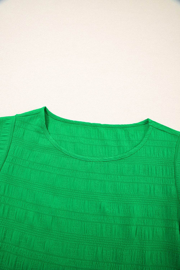 Dark Blue Textured Ruffled Sleeve Round Neck Top - Fashion Queen -  15