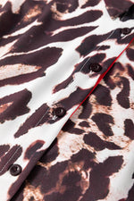 Load image into Gallery viewer, Dark Brown Contrast Trim Patchwork Leopard Print Half Sleeve Shirt - Fashion Queen -  9
