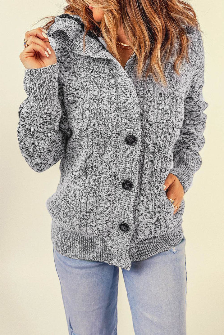 Dark Gray Long Sleeve Button-up Hooded Cardigans - Fashion Queen -  16