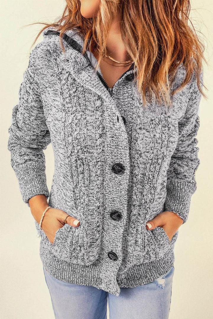 Dark Gray Long Sleeve Button-up Hooded Cardigans - Fashion Queen -  17