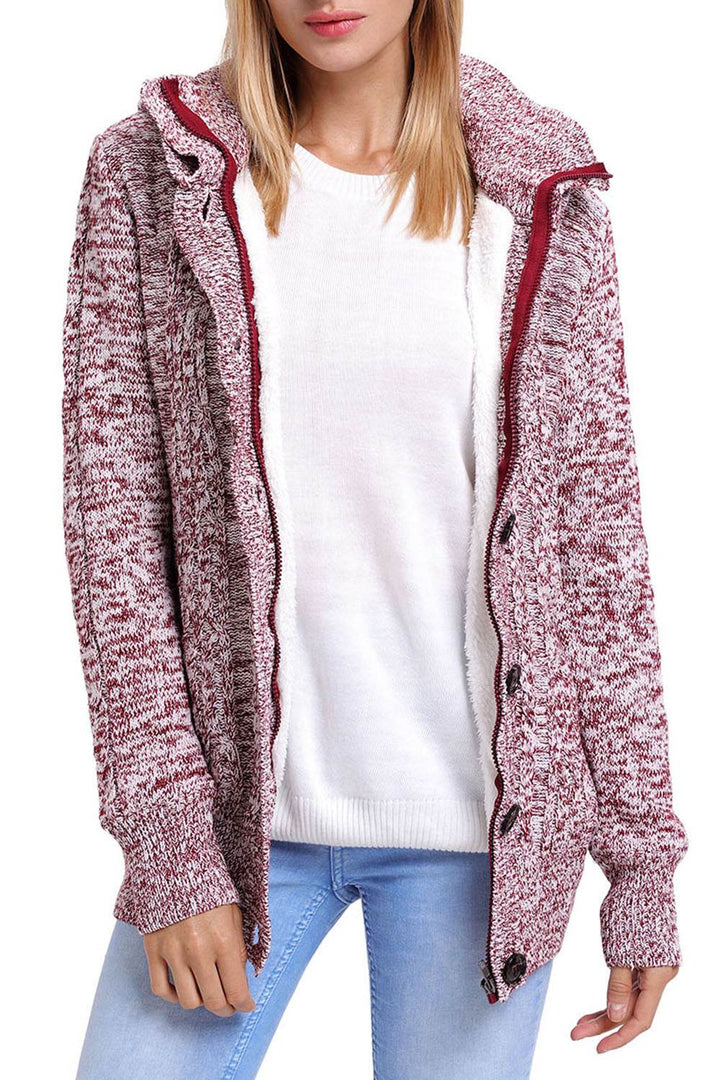 Dark Gray Long Sleeve Button-up Hooded Cardigans - Fashion Queen -  23
