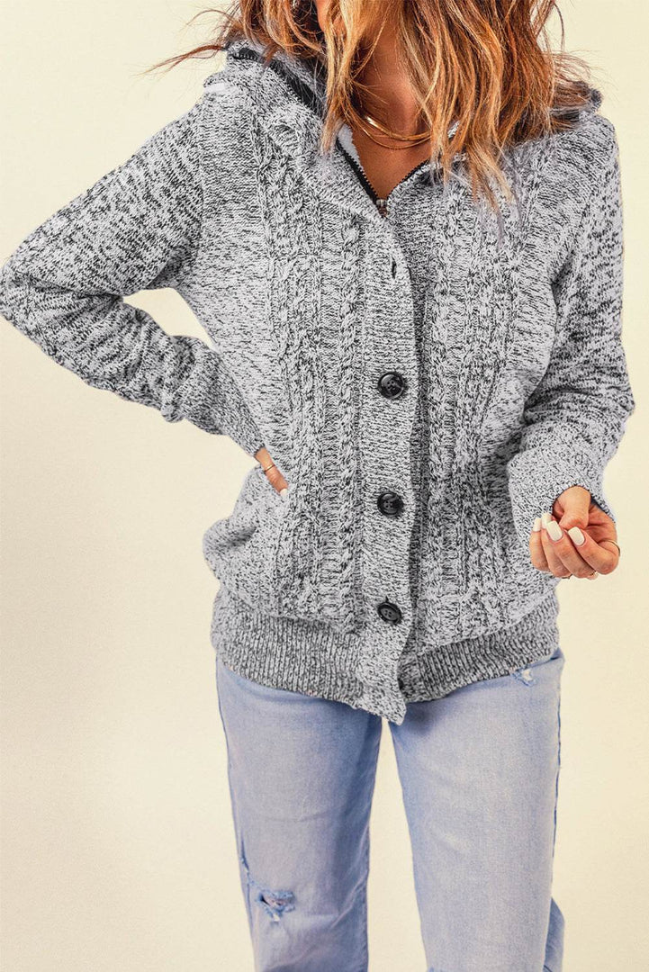 Dark Gray Long Sleeve Button-up Hooded Cardigans - Fashion Queen -  3