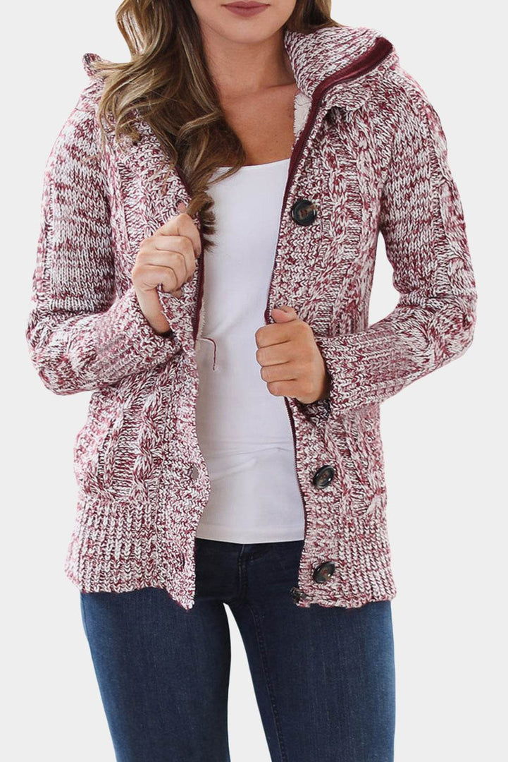 Dark Gray Long Sleeve Button-up Hooded Cardigans - Fashion Queen -  4