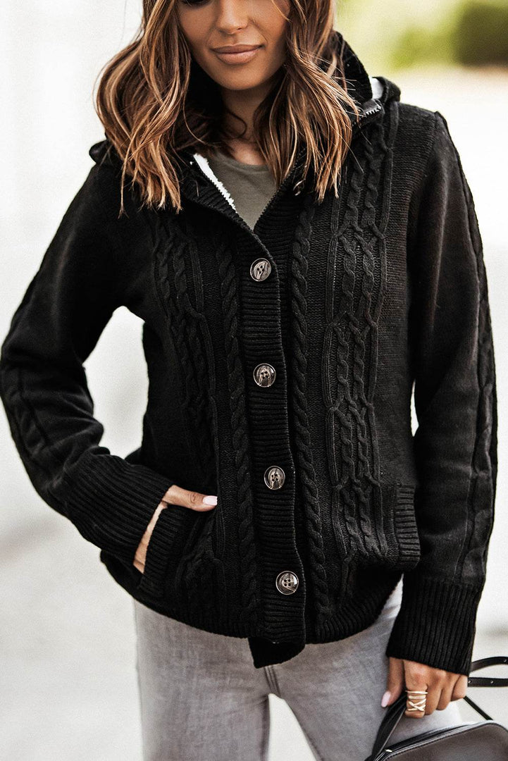 Dark Gray Long Sleeve Button-up Hooded Cardigans - Fashion Queen -  9