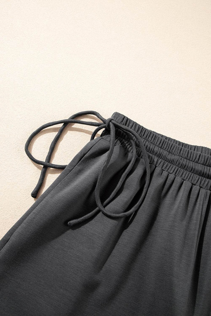 Dark Grey Drawstring Side Crewneck Tee and Loose Pants Set - Fashion Queen -  17