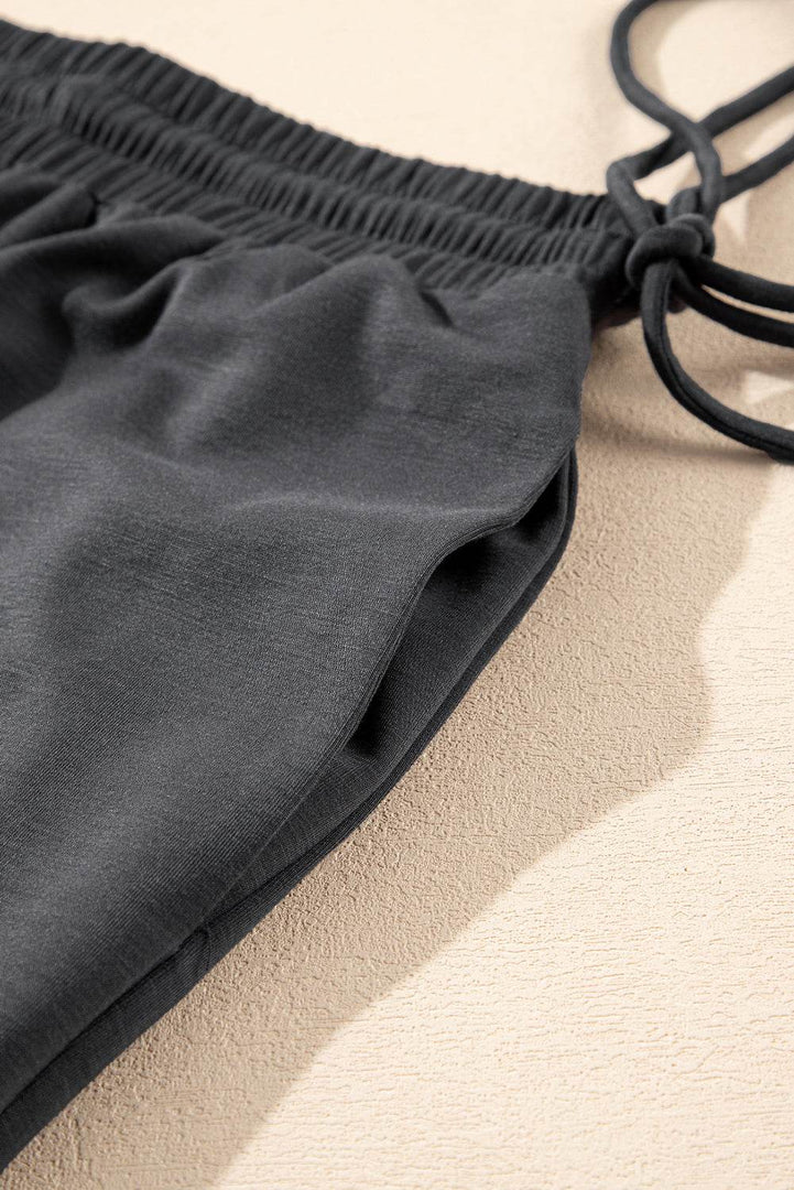 Dark Grey Drawstring Side Crewneck Tee and Loose Pants Set - Fashion Queen -  18