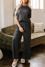 Load image into Gallery viewer, Dark Grey Drawstring Side Crewneck Tee and Loose Pants Set - Fashion Queen -  7
