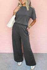 Load image into Gallery viewer, Dark Grey Drawstring Side Crewneck Tee and Loose Pants Set - Fashion Queen -  8
