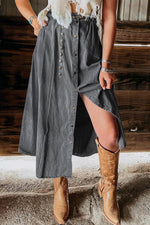 Load image into Gallery viewer, Dark Grey Fully Buttoned Long Denim Skirt - Fashion Queen -  1
