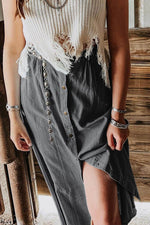 Load image into Gallery viewer, Dark Grey Fully Buttoned Long Denim Skirt - Fashion Queen -  3

