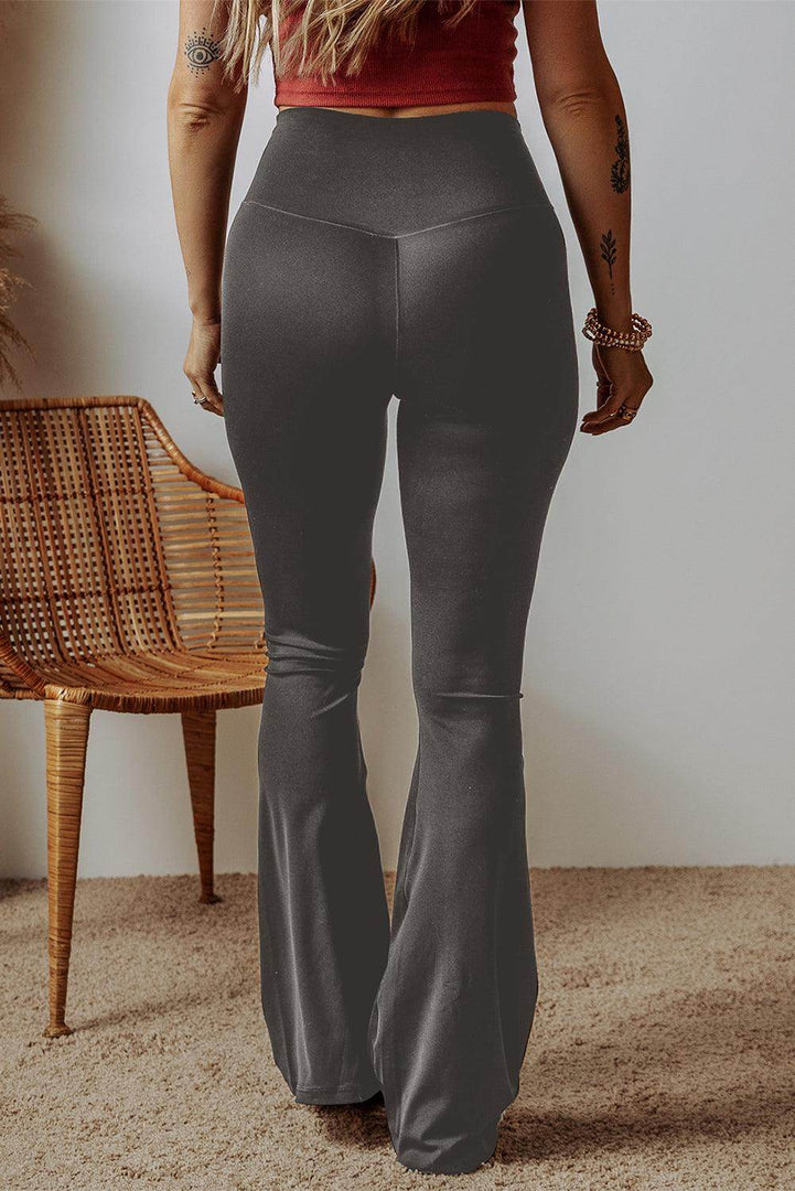 Dark Grey V Shape High Waist Flared Leggings - Fashion Queen -  3