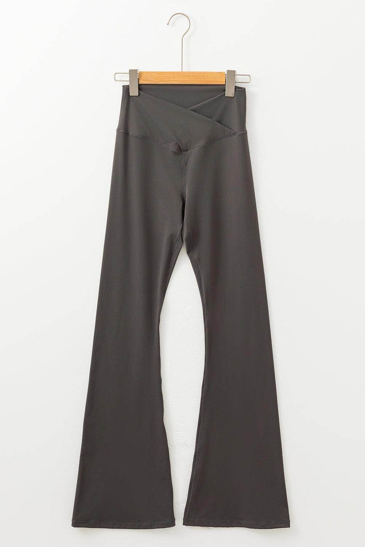 Dark Grey V Shape High Waist Flared Leggings - Fashion Queen -  4
