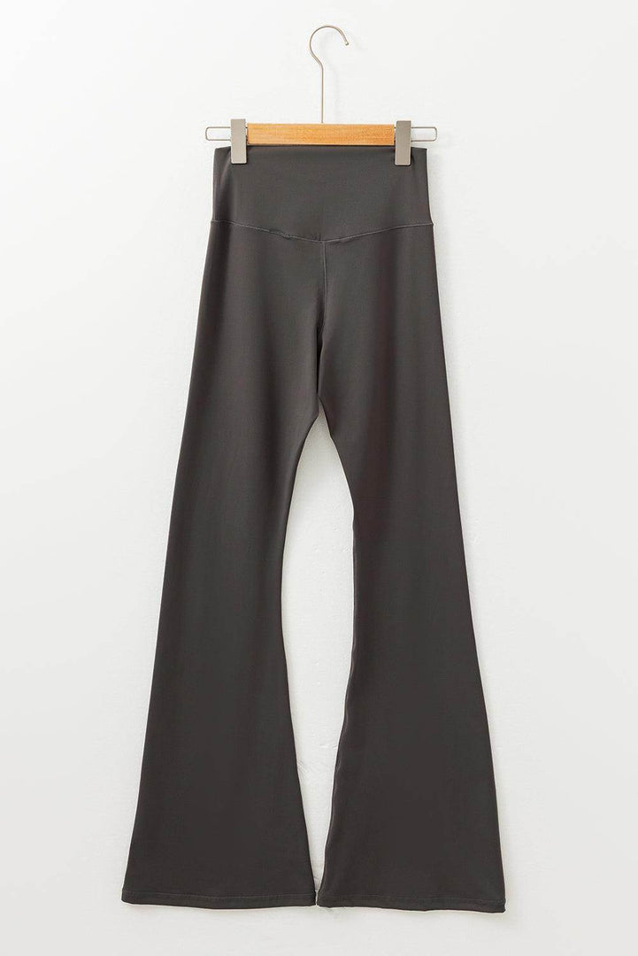 Dark Grey V Shape High Waist Flared Leggings - Fashion Queen -  5