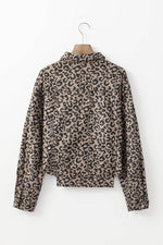 Load image into Gallery viewer, Dark Khaki Leopard Print Corduroy Irregular Hem Buttoned Jacket - Fashion Queen -  10
