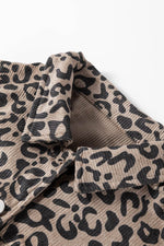 Load image into Gallery viewer, Dark Khaki Leopard Print Corduroy Irregular Hem Buttoned Jacket - Fashion Queen -  11
