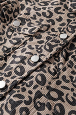 Load image into Gallery viewer, Dark Khaki Leopard Print Corduroy Irregular Hem Buttoned Jacket - Fashion Queen -  12
