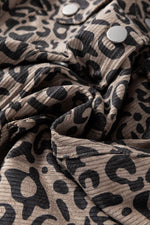 Load image into Gallery viewer, Dark Khaki Leopard Print Corduroy Irregular Hem Buttoned Jacket - Fashion Queen -  14
