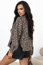 Load image into Gallery viewer, Dark Khaki Leopard Print Corduroy Irregular Hem Buttoned Jacket - Fashion Queen -  2

